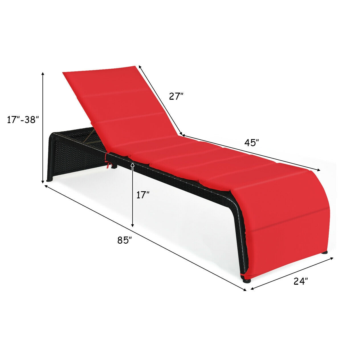 Patio Rattan Lounge Chair Back Adjustable Chaise Recliner with Cushioned-White