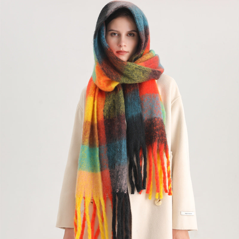 New Luxury Winter Soft Head Wraps Plaid Scarf Shawls Cashmere Warm Cashmere Scarves Rainbow For Women