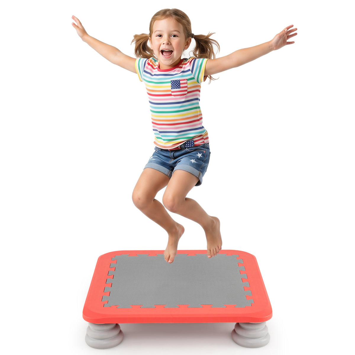 25.5 Inch Kids Mini Trampoline with 4 Removable and Non-Slip Foot Pads-Red