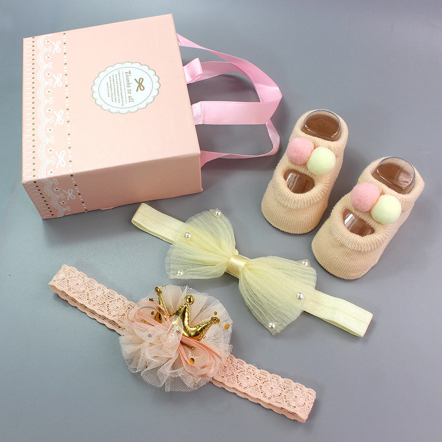 Flower Baby Girl Headband Socks Set Shoes With Crown Bows Newborn Headbands For Girls Turban Baby Hair Accessories