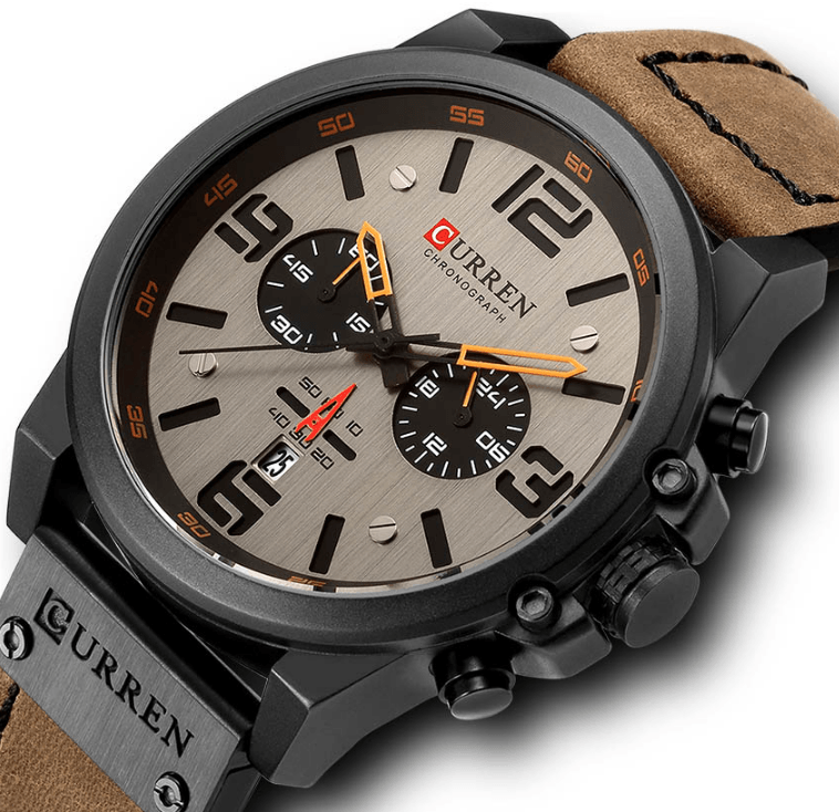 Retro Waterproof Watch With Chronometers Steel Case And Leather Belts Unique Design Excellent Look Perfect Gift For Your Man
