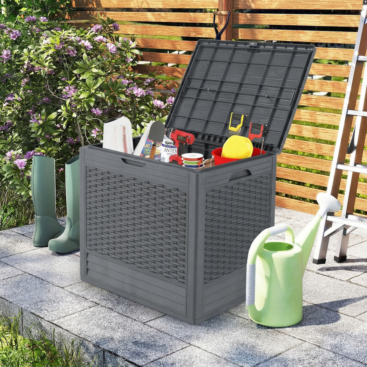 25 Gallon Outdoor Storage Box with Rattan Patterns-Gray