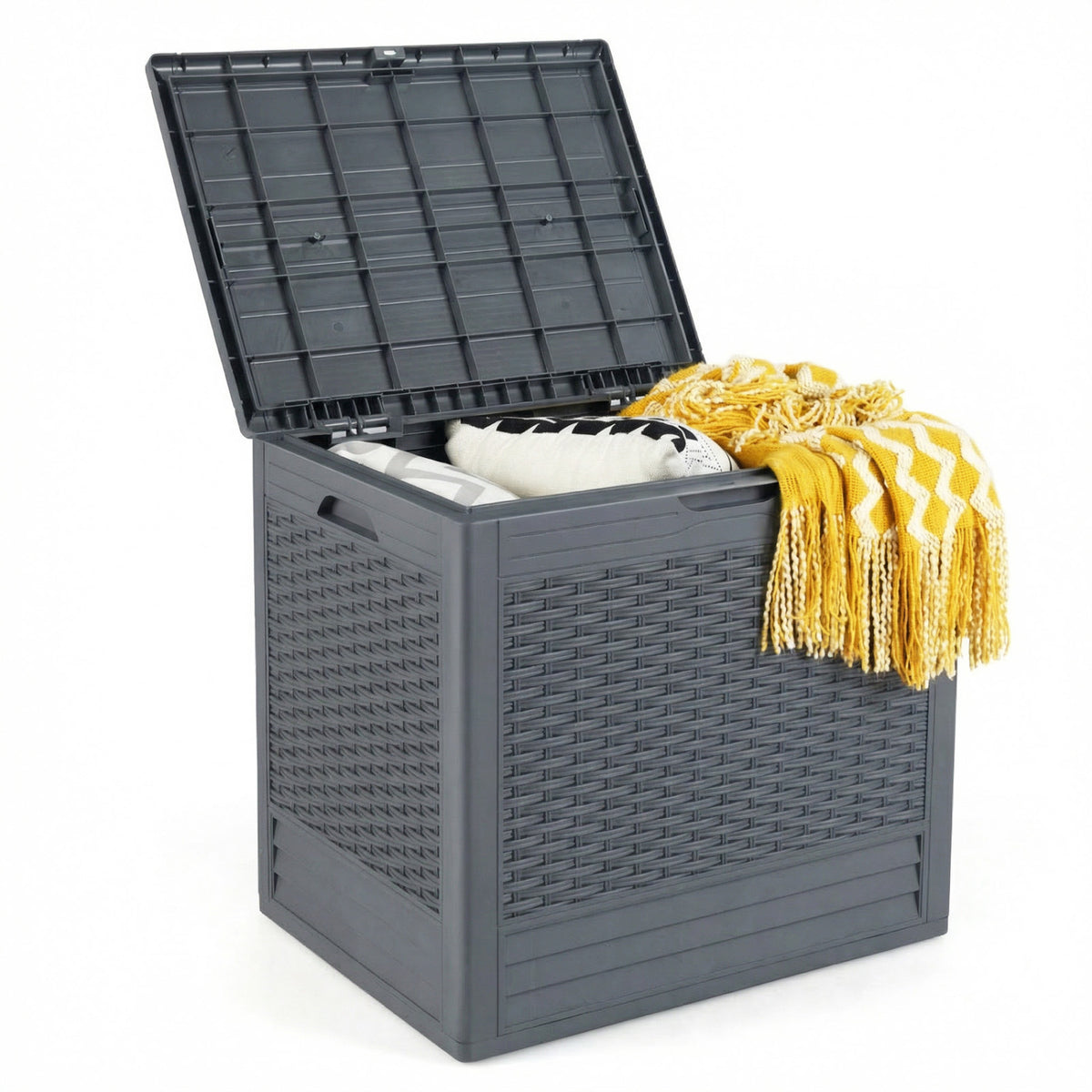 25 Gallon Outdoor Storage Box with Rattan Patterns-Gray