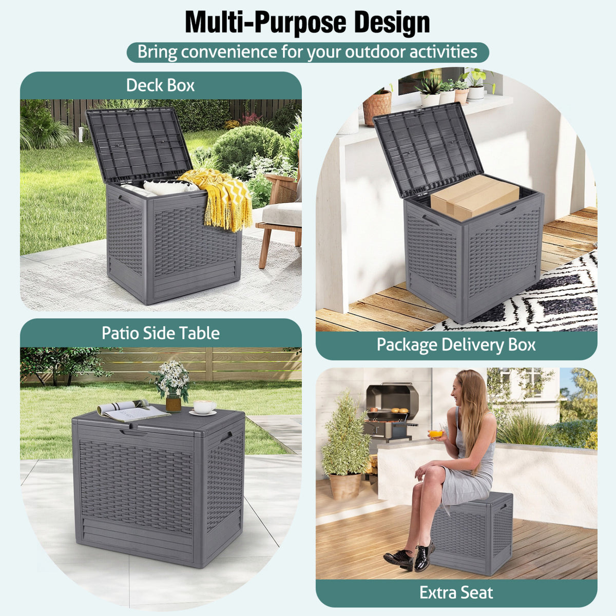 25 Gallon Outdoor Storage Box with Rattan Patterns-Gray