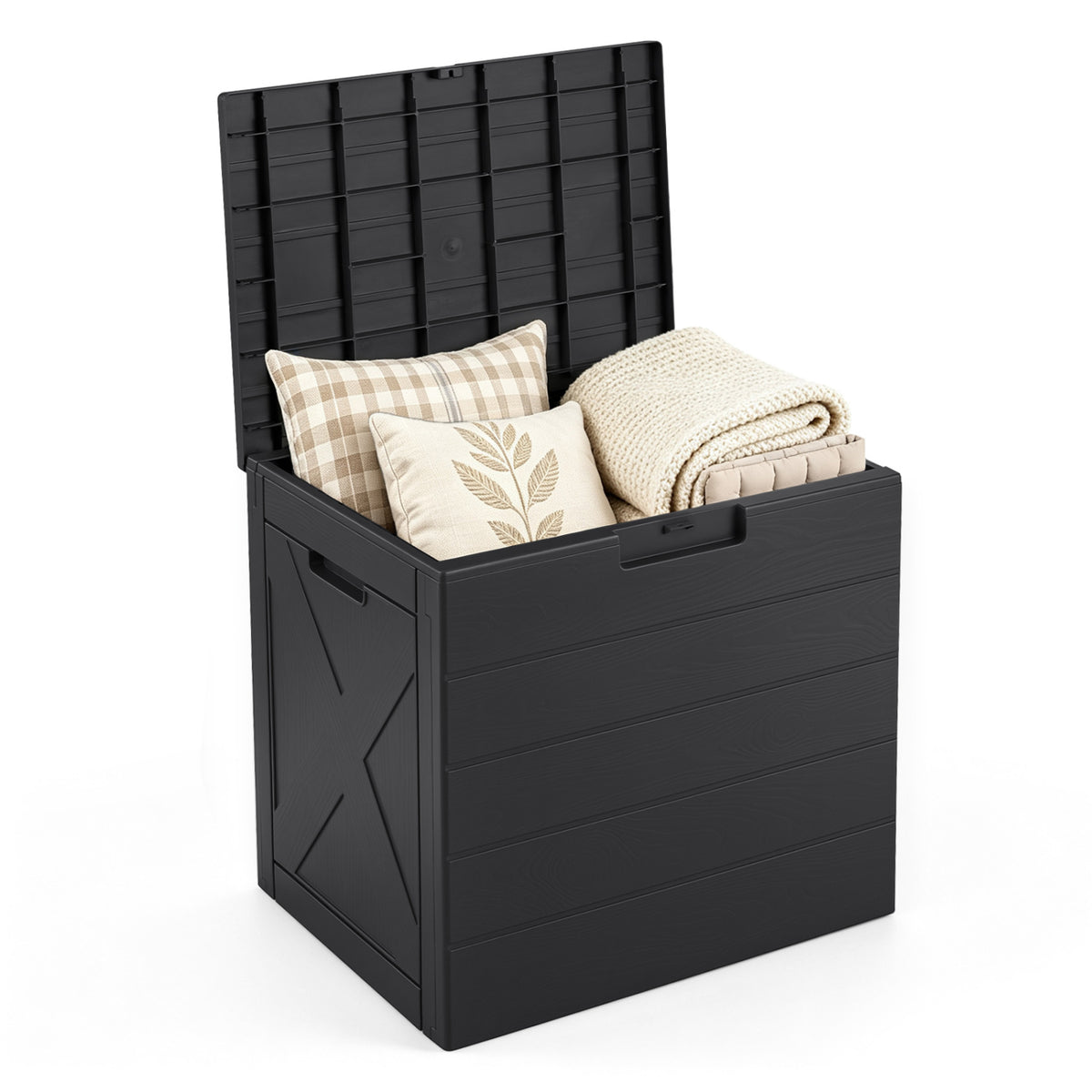 25 Gallon Storage Bin with Lid Carry Handles and Lock Hole for Patio Furniture Accessories-Black