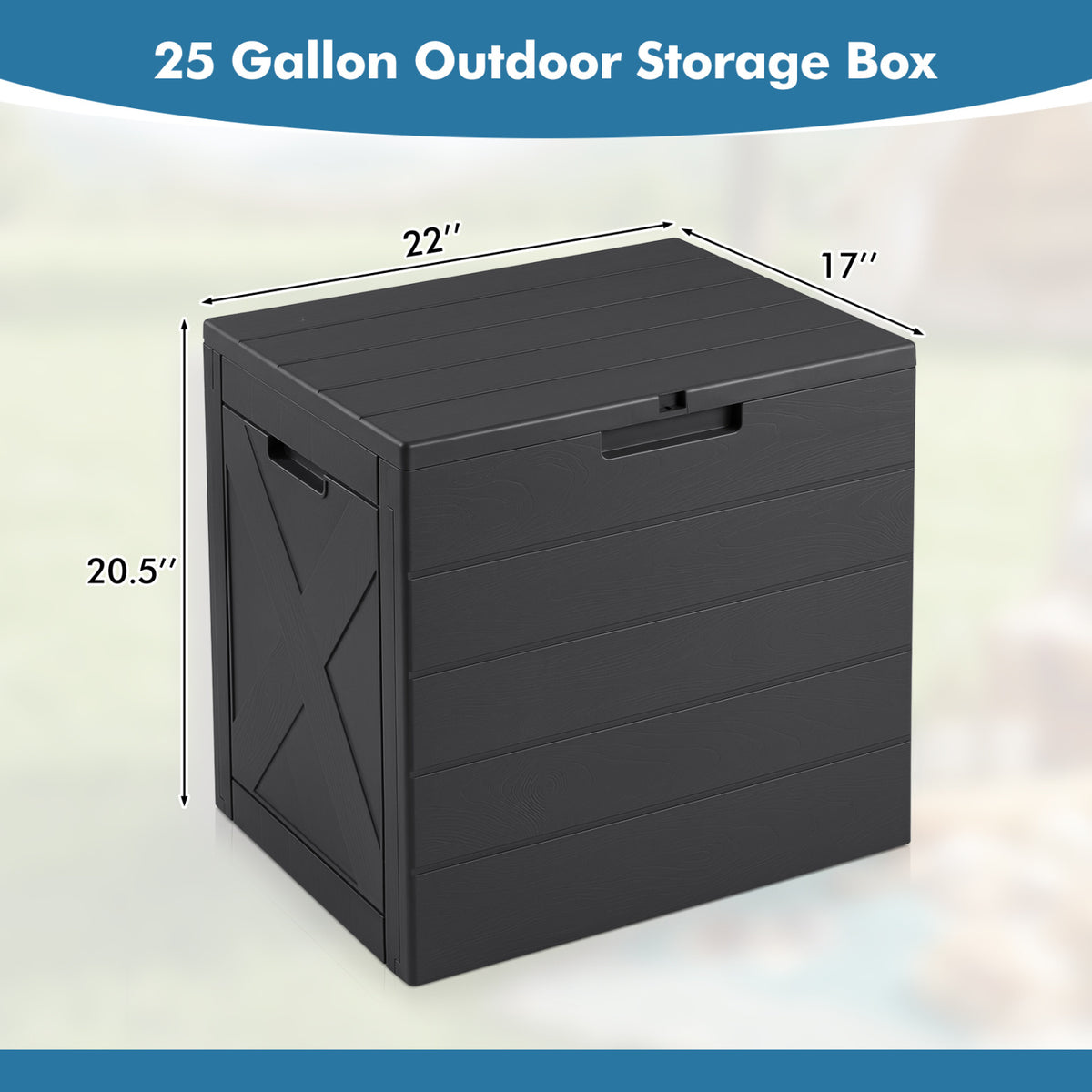 25 Gallon Storage Bin with Lid Carry Handles and Lock Hole for Patio Furniture Accessories-Black
