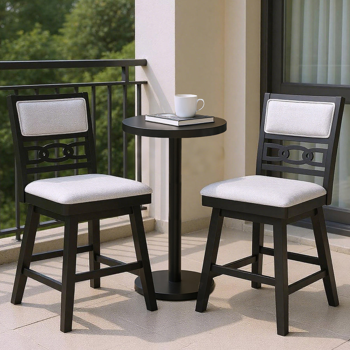 25 Inch Bar Stools Set of 2 with Upholstered Backrest and 360 ° Rotation Seat-Black