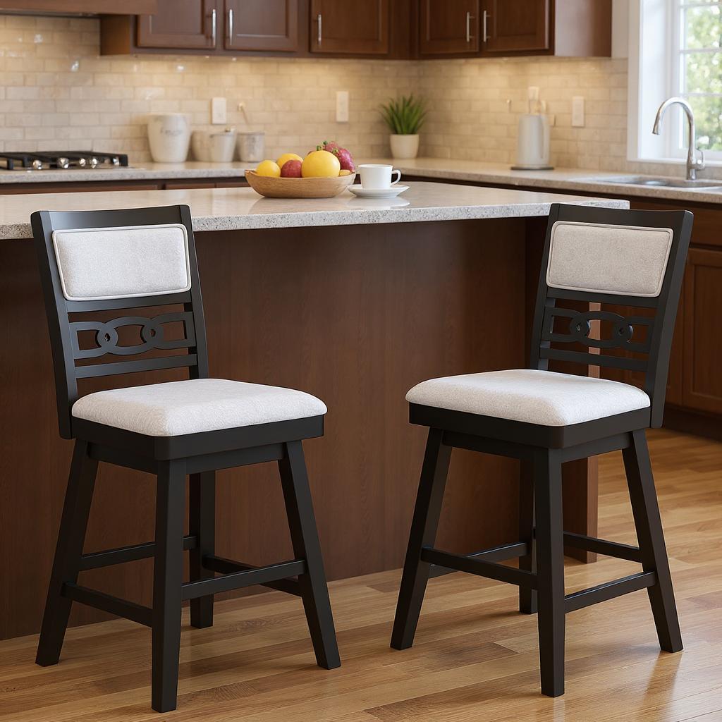 25 Inch Bar Stools Set of 2 with Upholstered Backrest and 360 ° Rotation Seat-Black