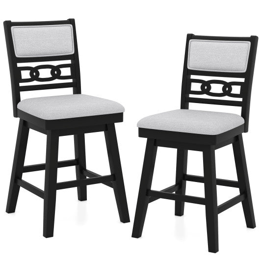 25 Inch Bar Stools Set of 2 with Upholstered Backrest and 360° Rotation Seat-Black