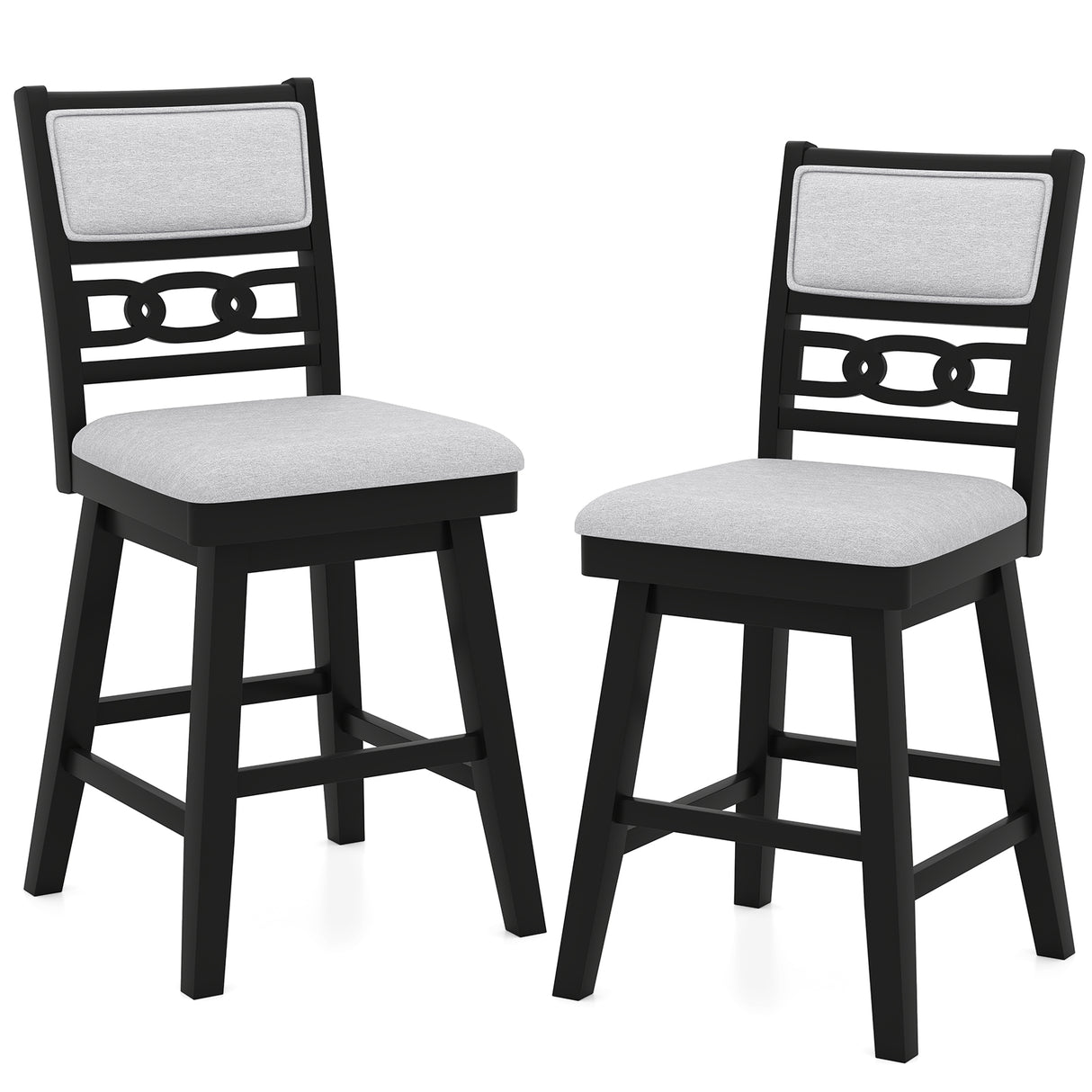 25 Inch Bar Stools Set of 2 with Upholstered Backrest and 360 ° Rotation Seat-Black