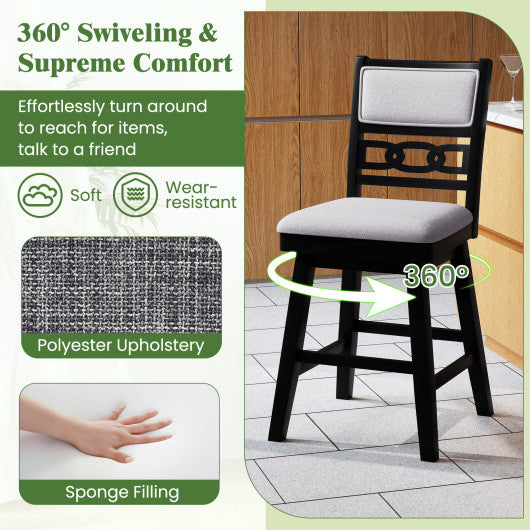 25 Inch Modern Bar Stools Set of 2 with Upholstered and 360° Rotation Seat-White