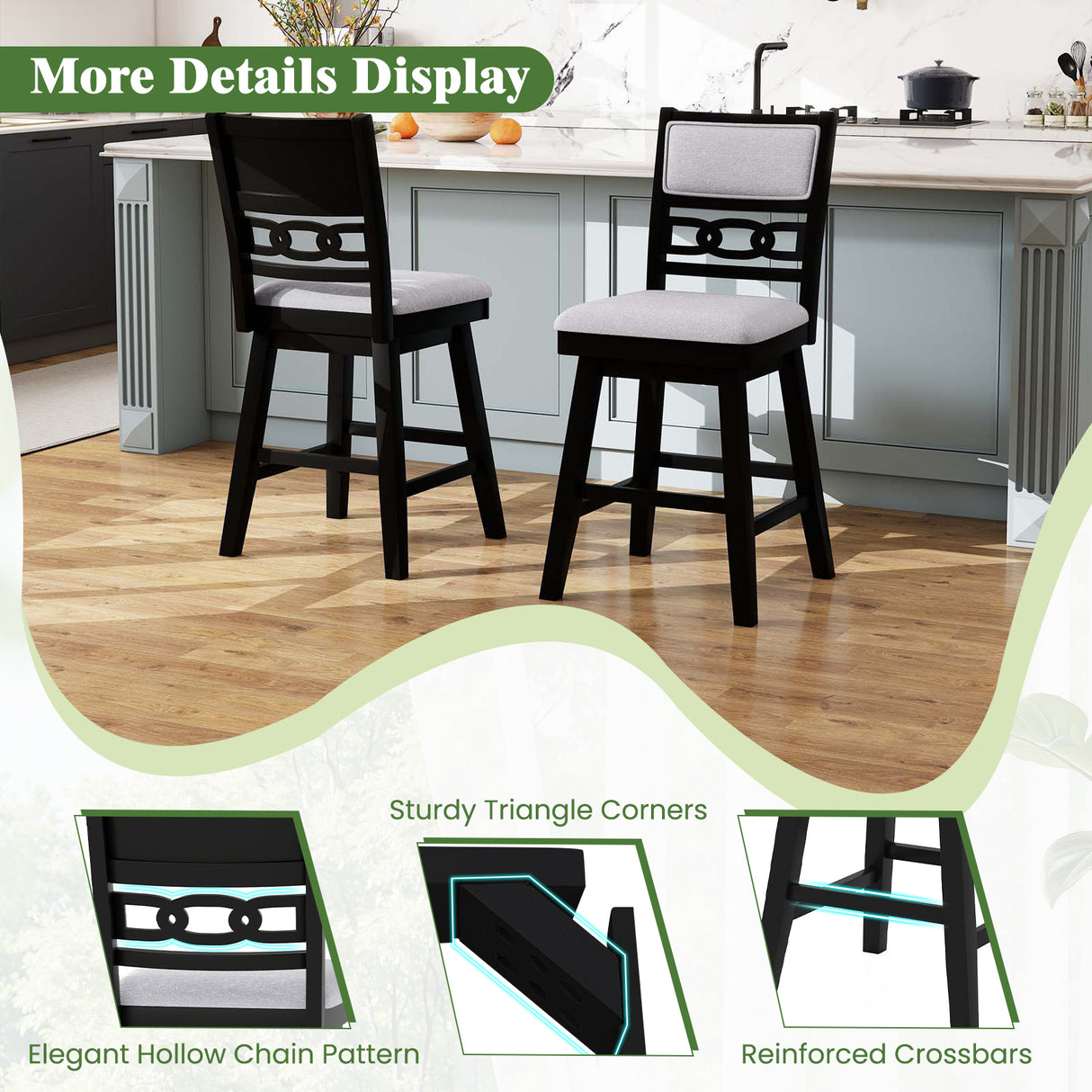 25 Inch Bar Stools Set of 2 with Upholstered Backrest and 360 ° Rotation Seat-Black