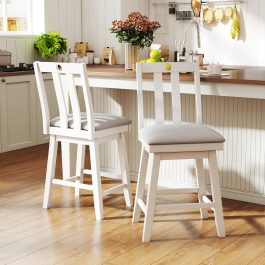 25 Inch Modern Bar Stools Set of 2 with Upholstered and 360° Rotation Seat-White