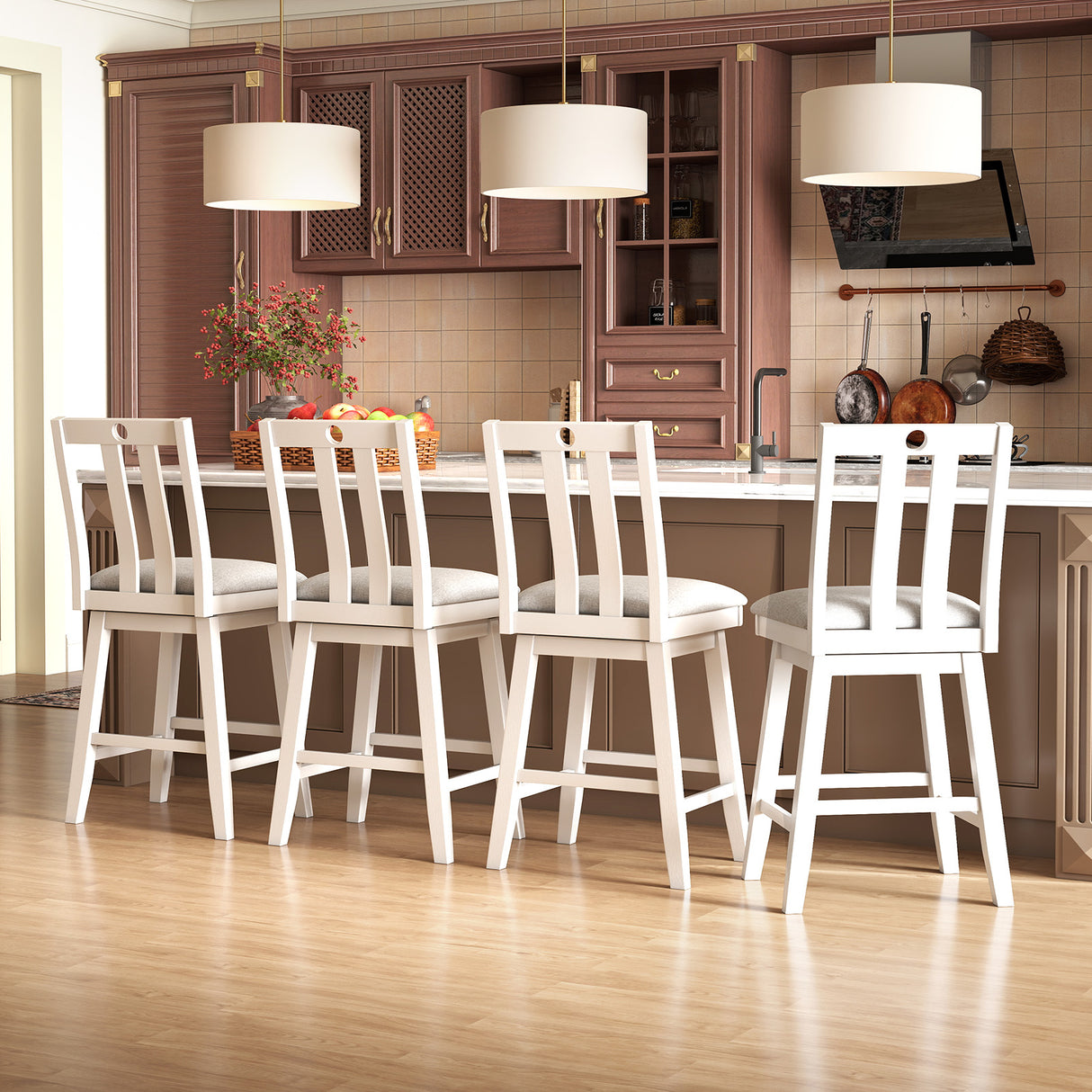 25 Inch Modern Bar Stools Set of 2 with Upholstered and 360 ° Rotation Seat-White