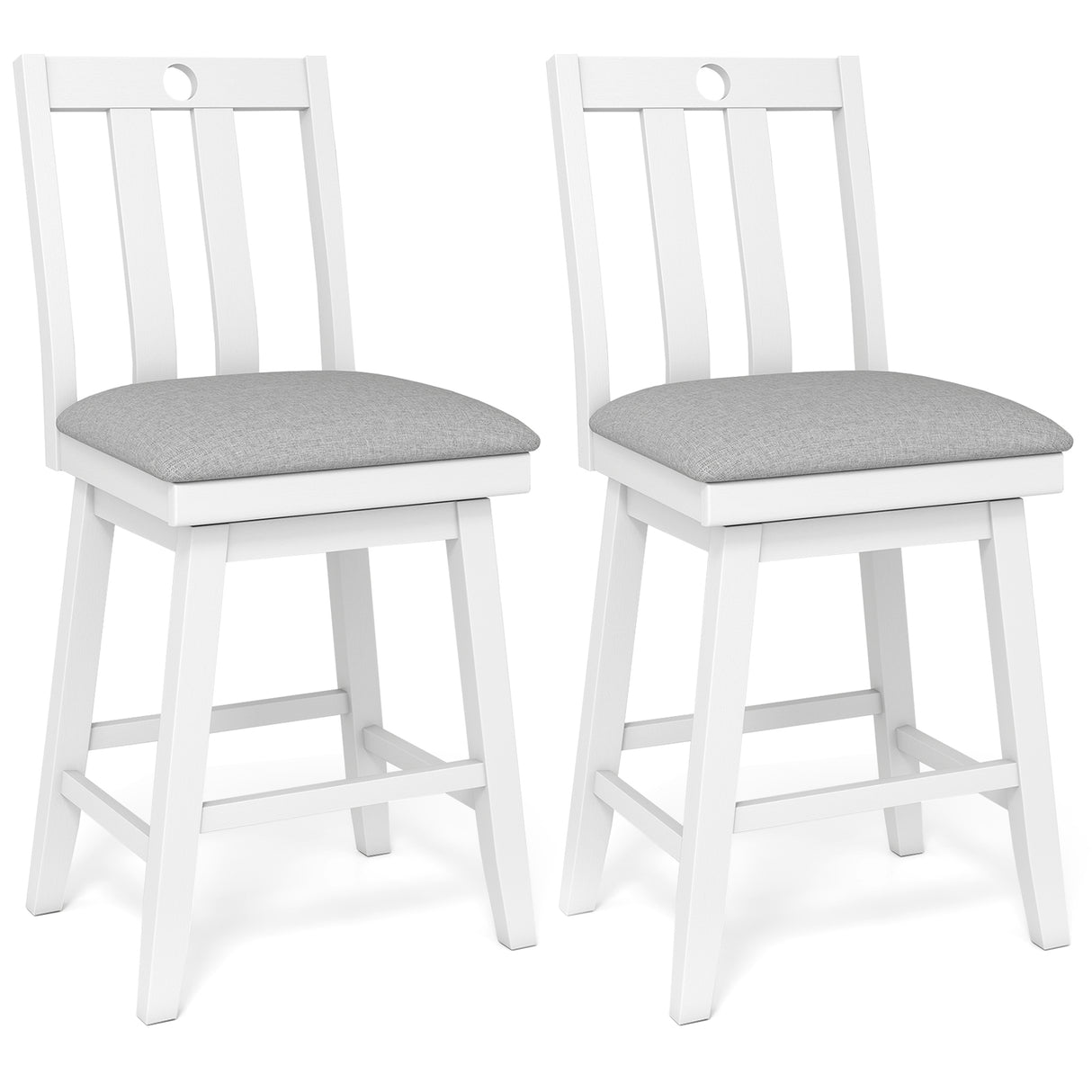 25 Inch Modern Bar Stools Set of 2 with Upholstered and 360 ° Rotation Seat-White