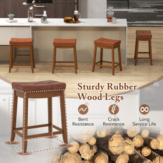25/29 Inch Set of 2 Upholstered PU Leather Bar Stools with Saddle Seat-25 inches