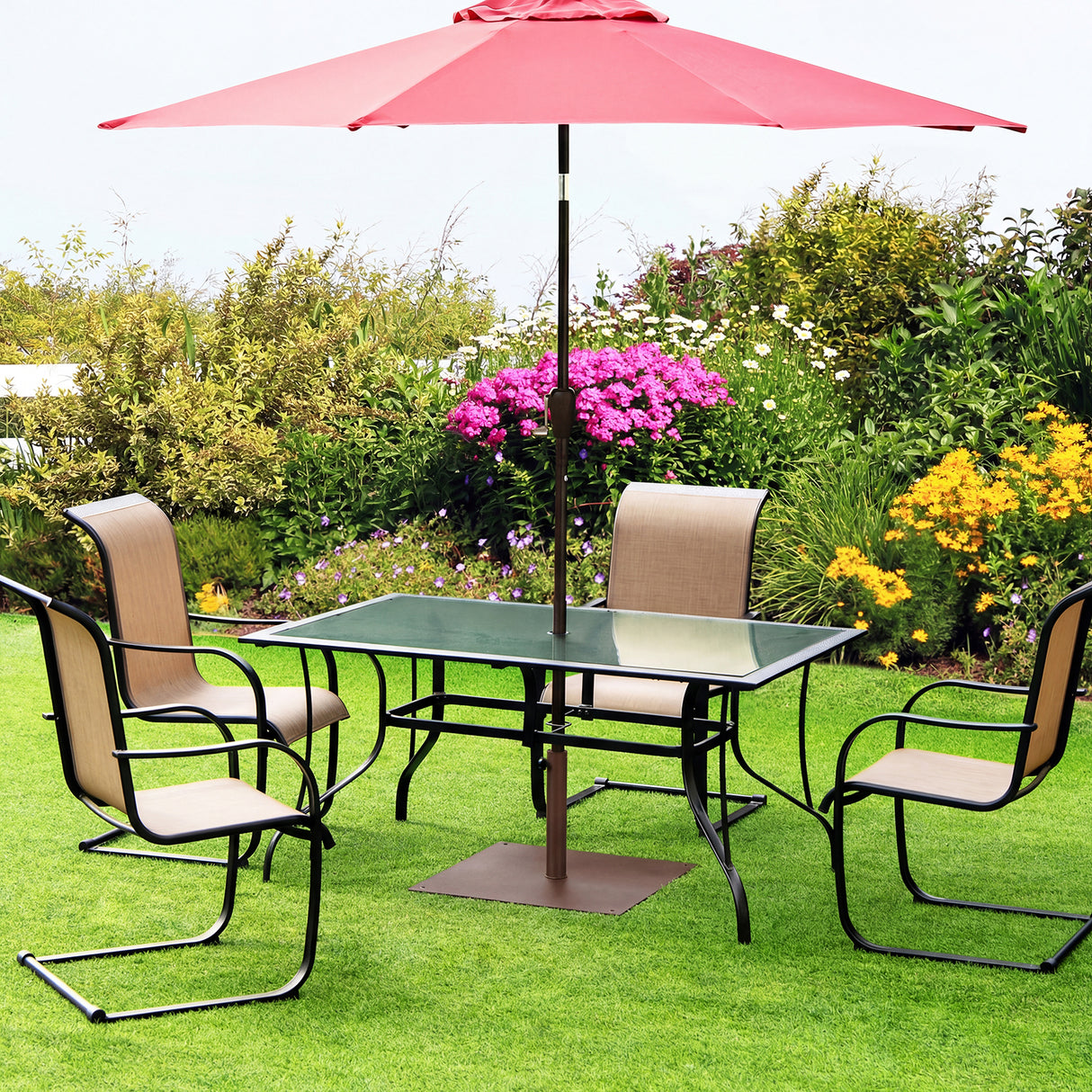 25 Inch Square Patio Umbrella Base 42 LBS Weighted-Brown