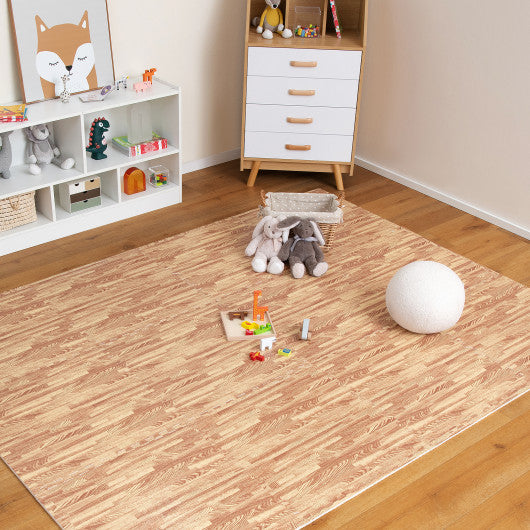 25 Tiles Wood Grain Foam Floor Mats with Borders- Natural
