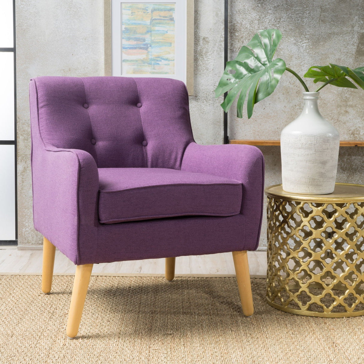 Modern Arm Chair With Tufted Back And Wooden Legs by Couch.com