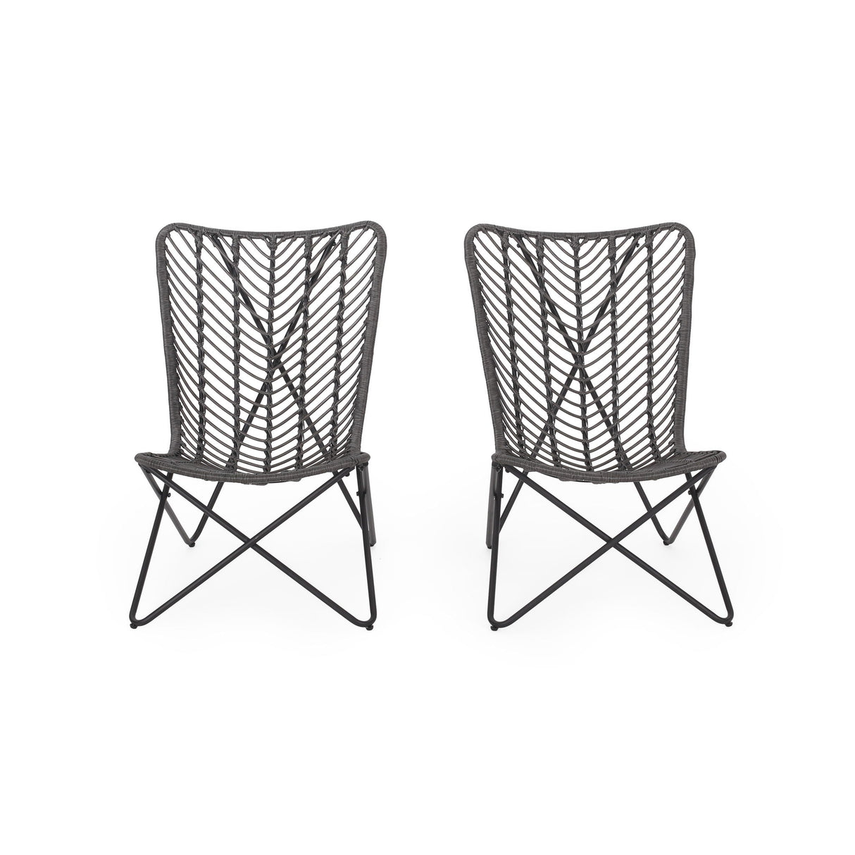 Outdoor Wicker Chair With Geometric Cross Base, (Set of 2) - Gray by Couch.com