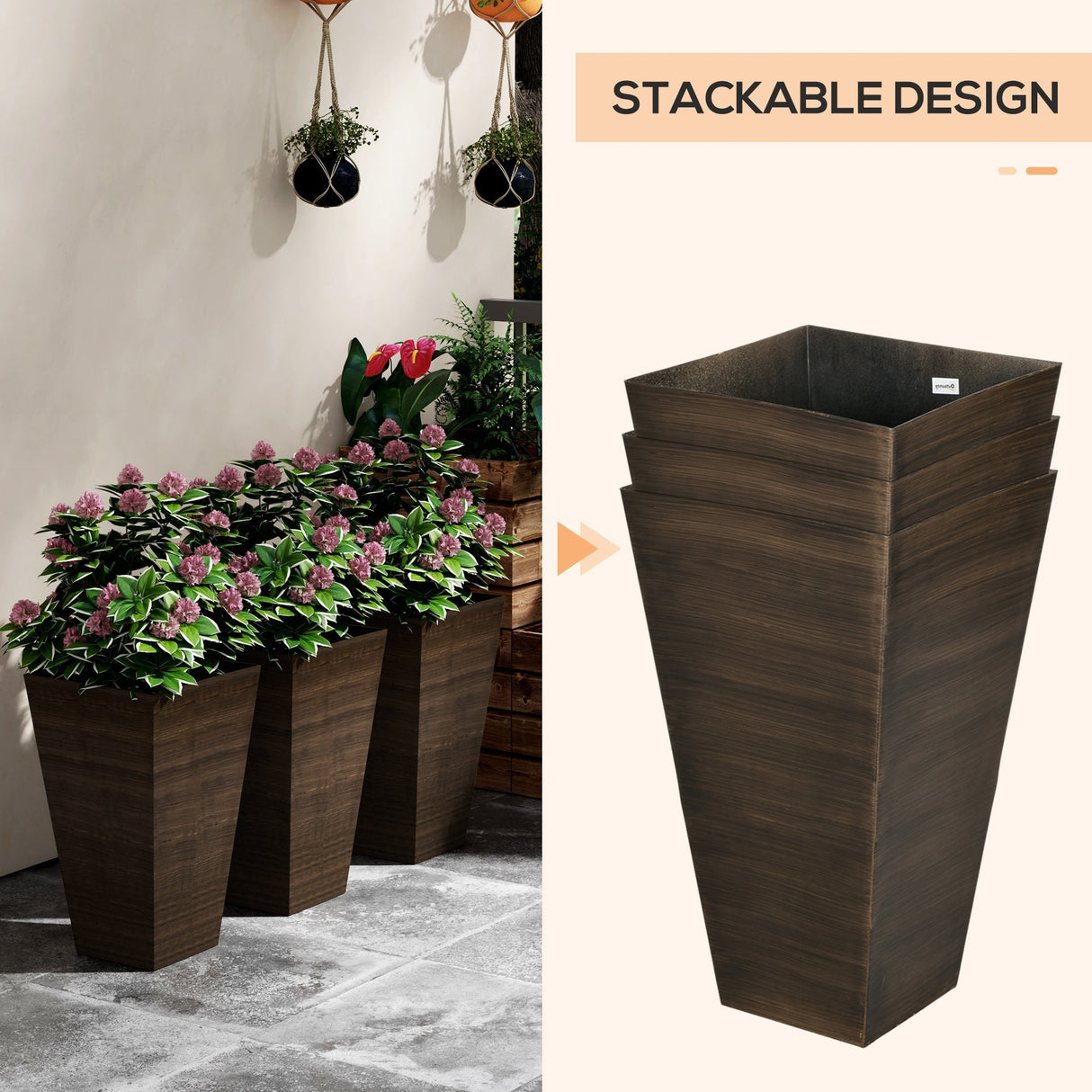 Outsunny 28" Tall Outdoor Planters - Set of 3 Large Tapered Planters