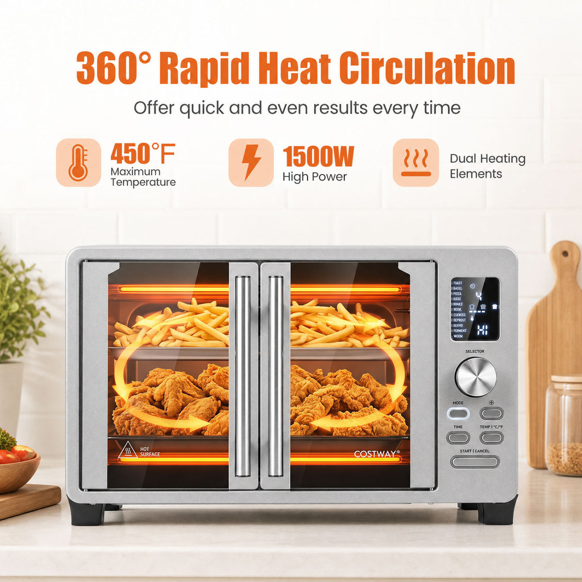 26.4 Quart French Door Convection Toaster Oven with 11 Presets-Silver