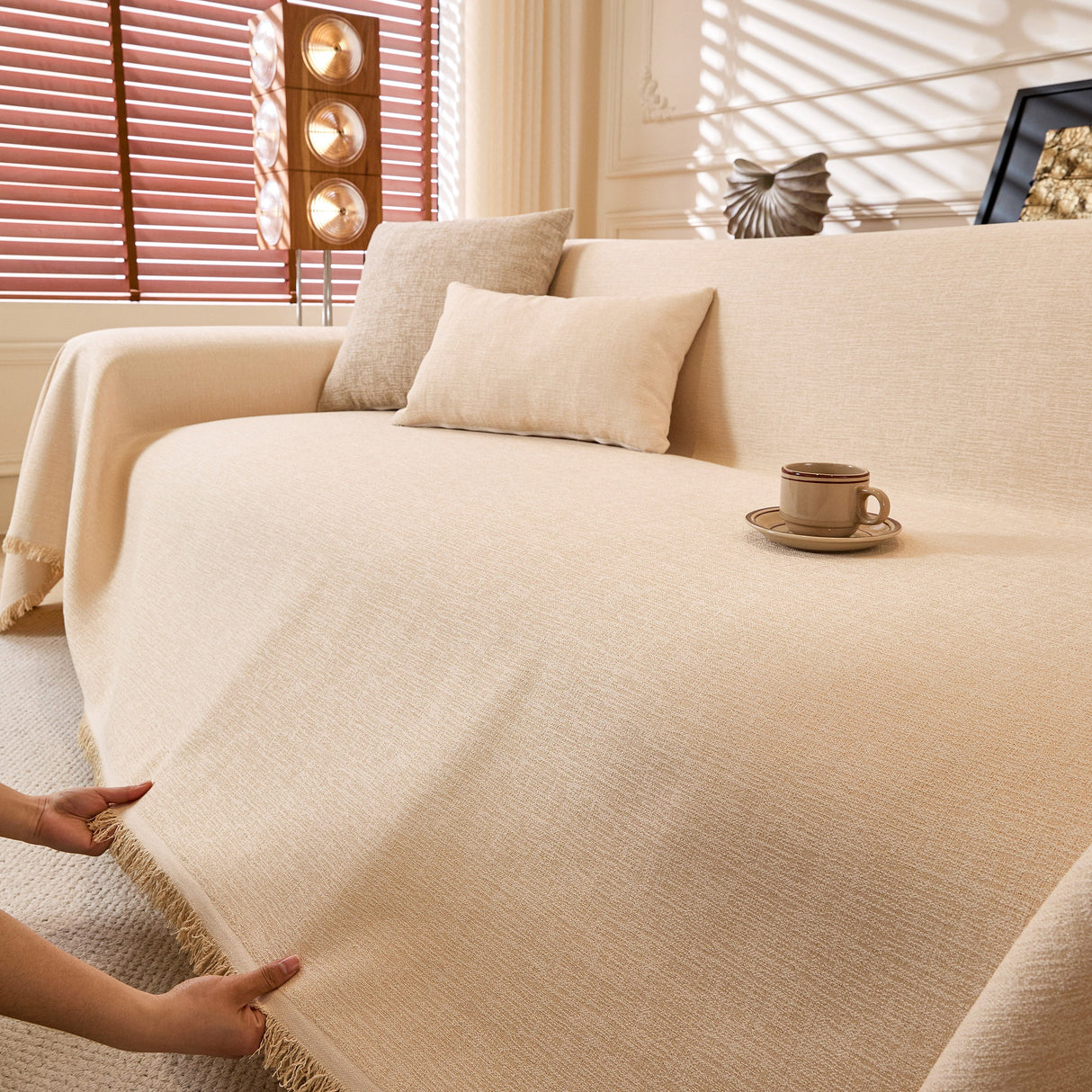 Natural Textured Linen Couch Cover, Breathable & Hypoallergenic Furniture Protector