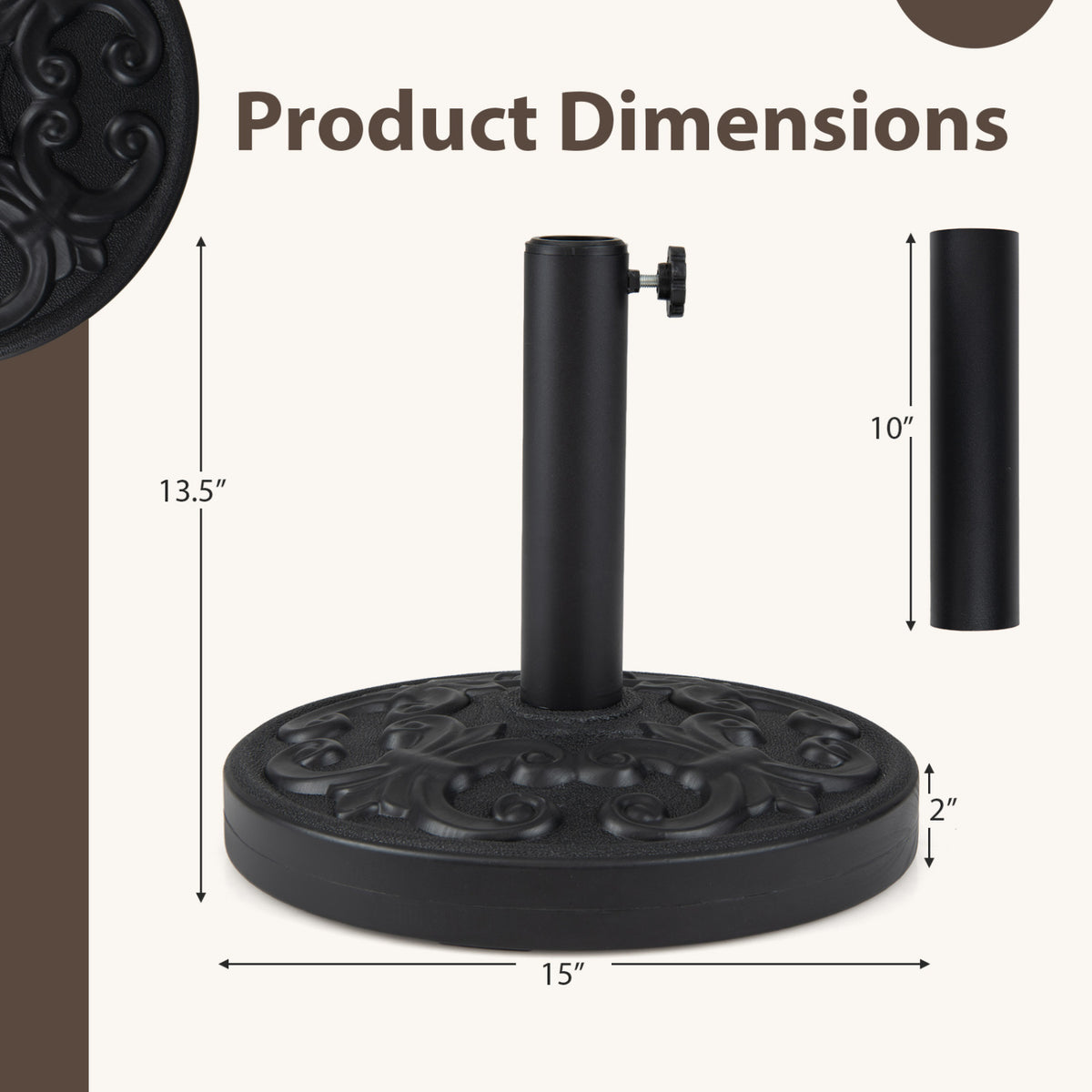 26.5 LBS Heavy-duty Round Umbrella Stand with Adjustable Knob
