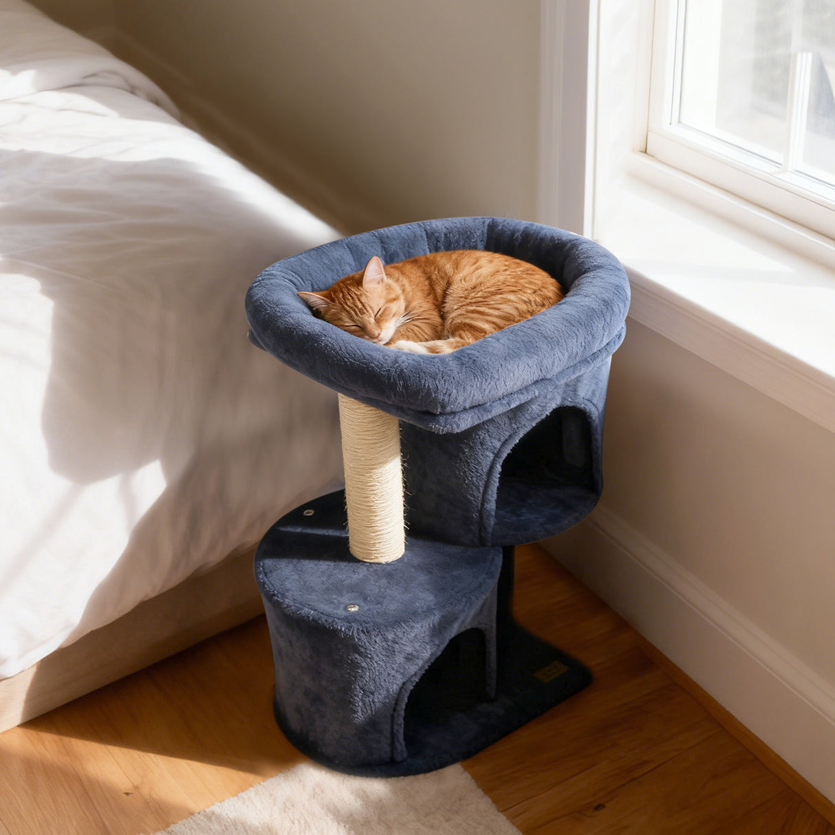 26 Inch Cat Tower with Large Padded Push Perch and Dual Condos-Dark Gray