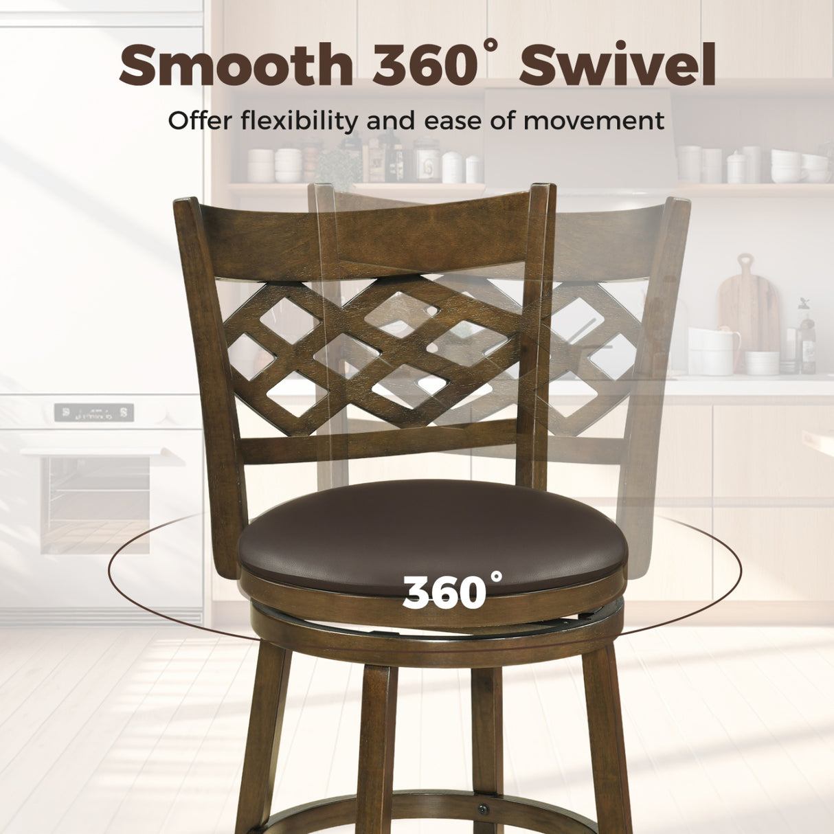 26 Inch Counter Height Bar Stools Set of 2 with Rubber Wood Frame-26 Inch