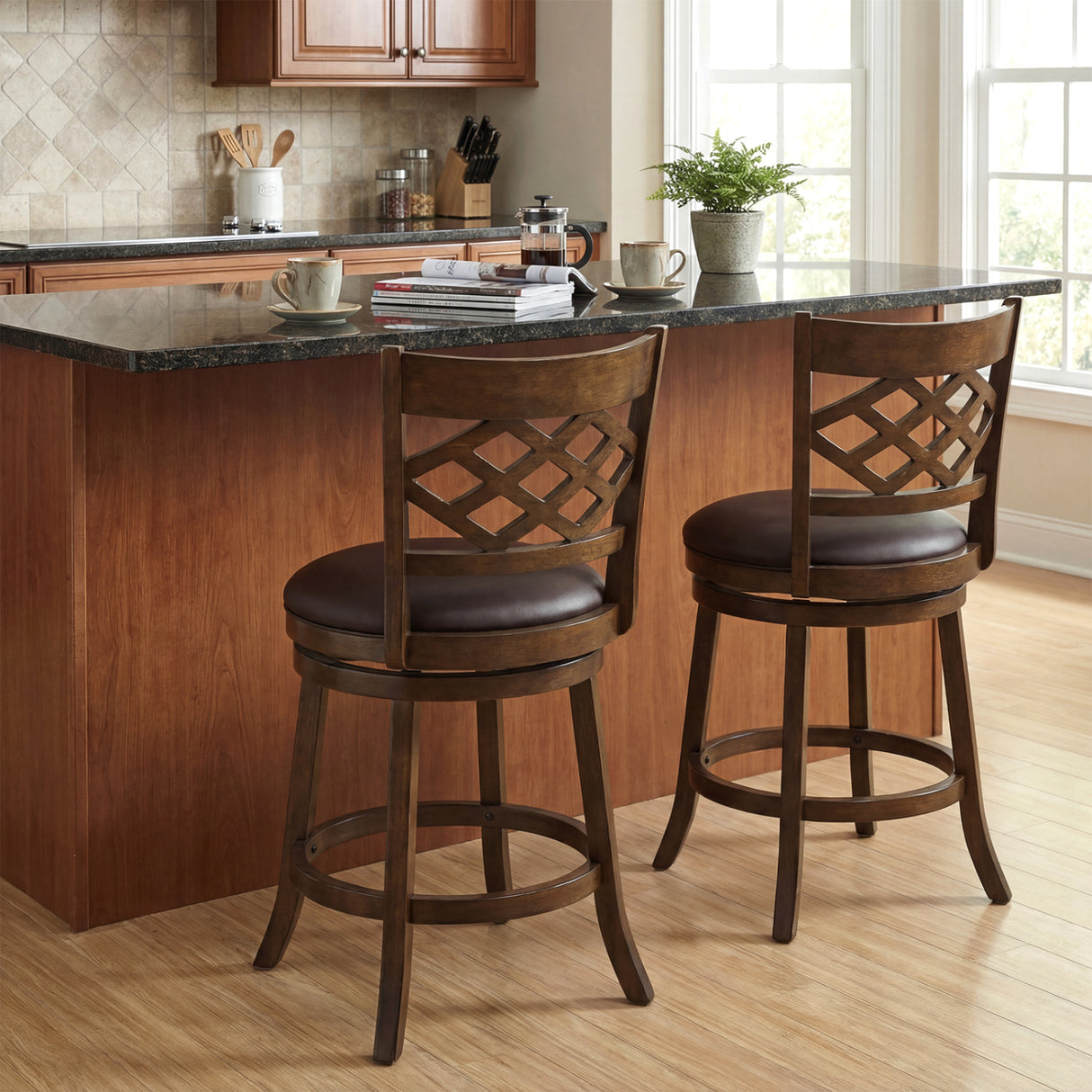 26 Inch Counter Height Bar Stools Set of 2 with Rubber Wood Frame-26 Inch