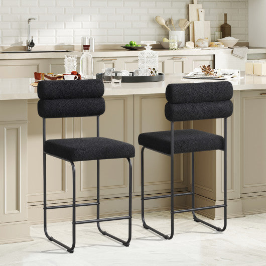 26 Inch Counter Height Bar Stools Set of 2 with Metal Frame and Footrest-Black