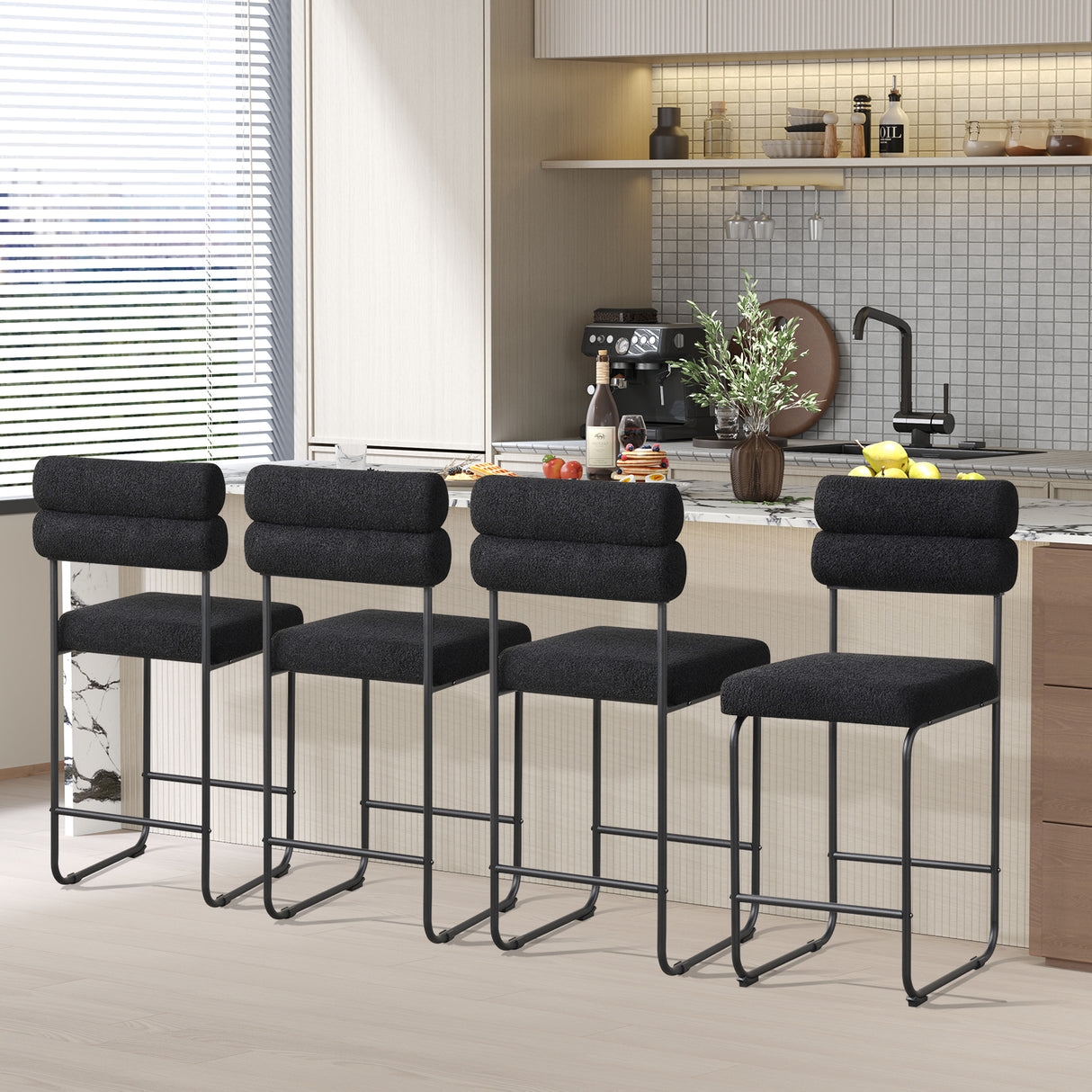 26 Inch Counter Height Bar Stools Set of 2 with Metal Frame and Footrest-Black