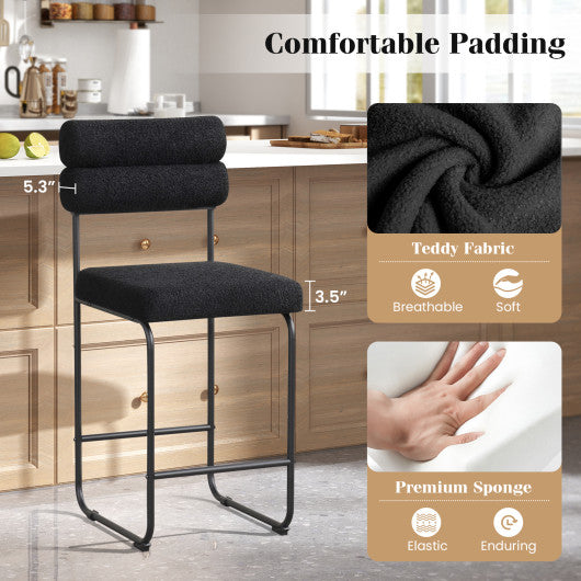 26 Inch Counter Height Bar Stools Set of 2 with Metal Frame and Footrest-Black