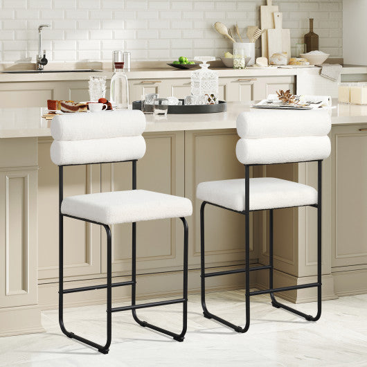 26 Inch Counter Height Bar Stools Set of 2 with Metal Frame and Footrest-White