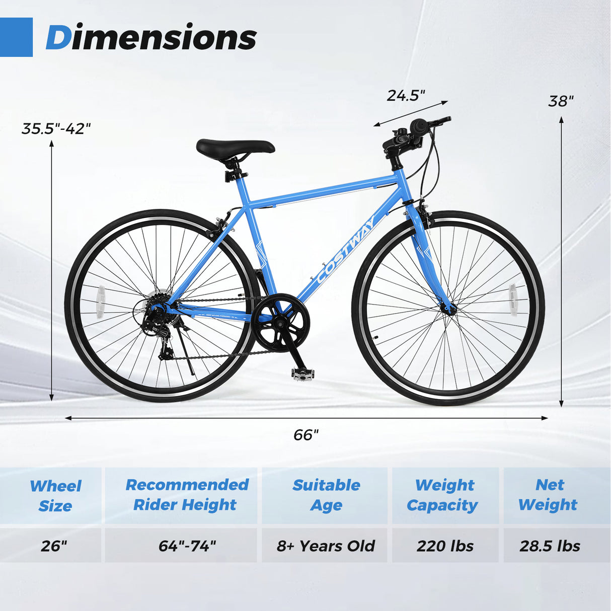 26 Inch Mountain Bike Adjustable with 6-Speed and All-terrain Rubber Wheels-Blue