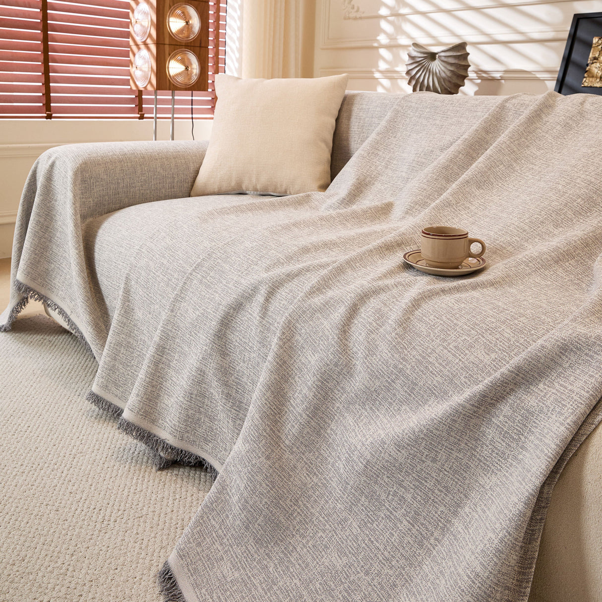 Natural Textured Linen Couch Cover, Breathable & Hypoallergenic Furniture Protector