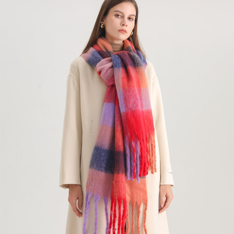 New Luxury Winter Soft Head Wraps Plaid Scarf Shawls Cashmere Warm Cashmere Scarves Rainbow For Women