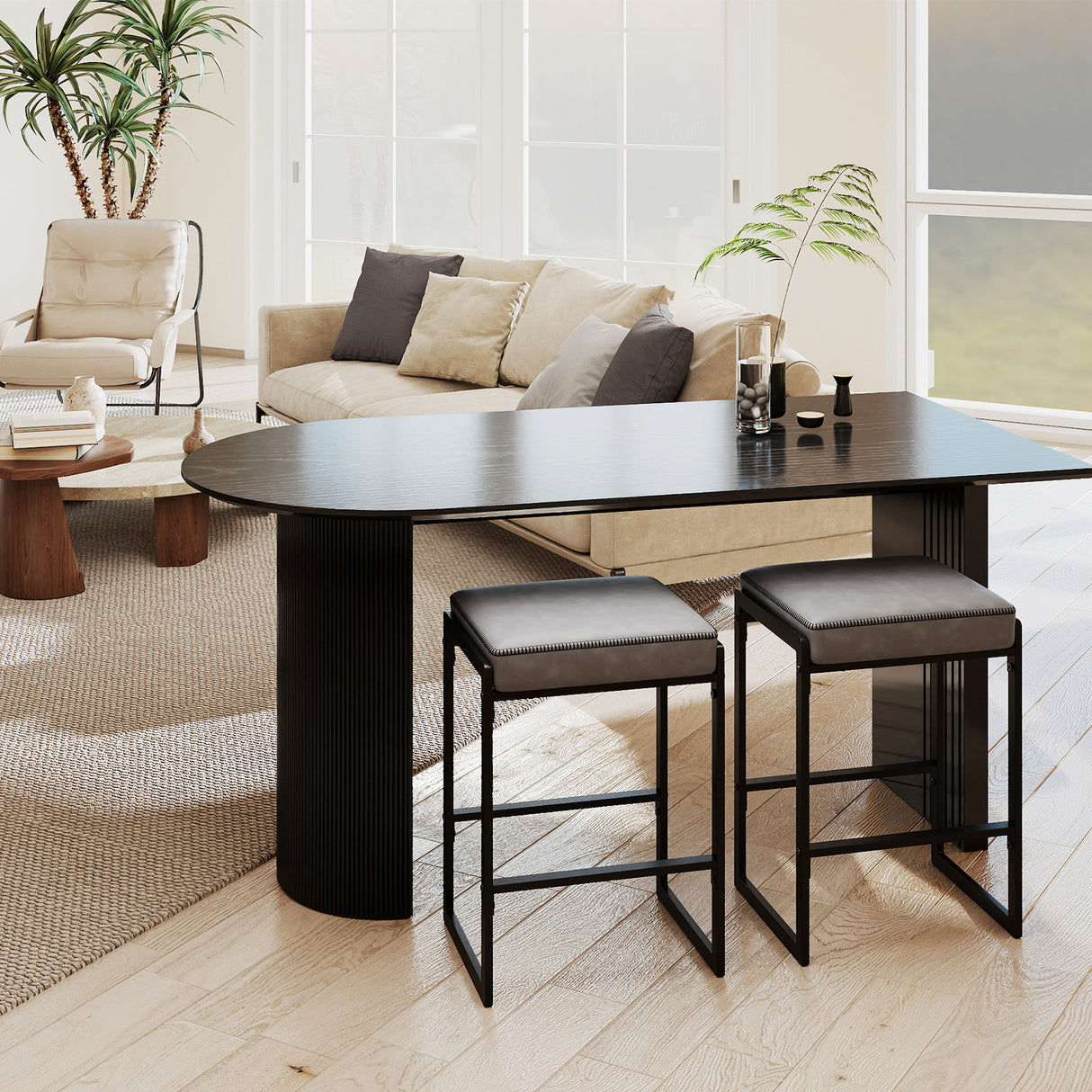 26 inch Bar Stools Set of 2 Counter Height Barstools with Faux Leather Upholstered Seat-Gray
