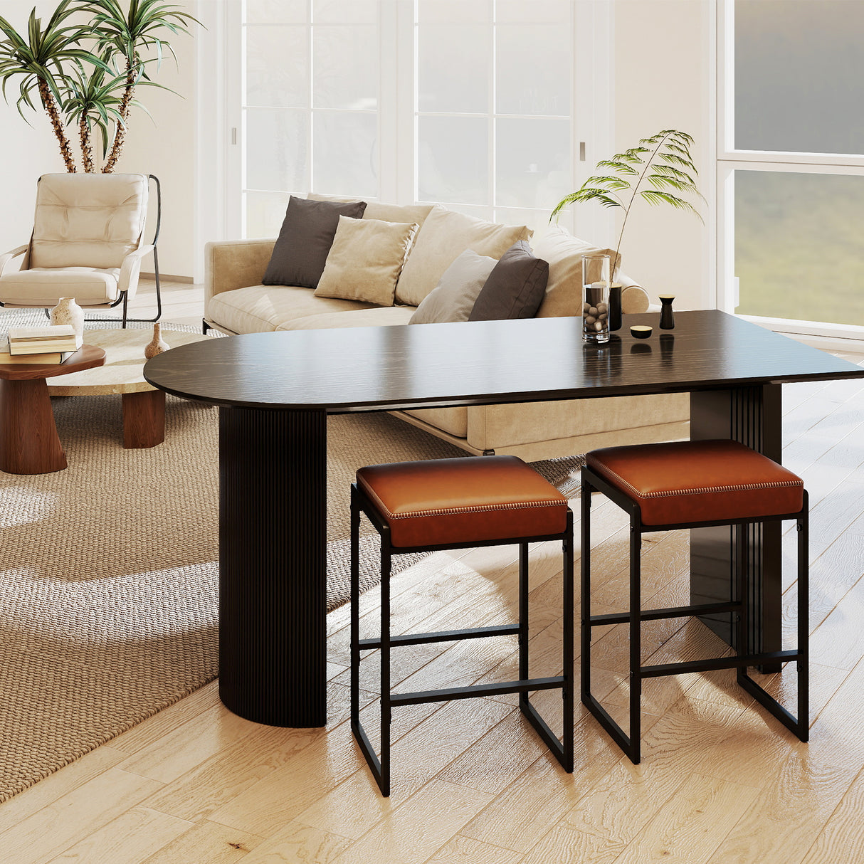 26 inch Bar Stools Set of 4 Counter Height Barstools with Faux Leather Upholstered Seat-Brown