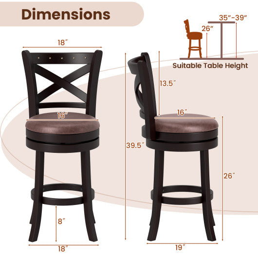 26/30 Inch Swivel Bar Stools Set of 2 Bar Chairs with Padded Seat-26 inches