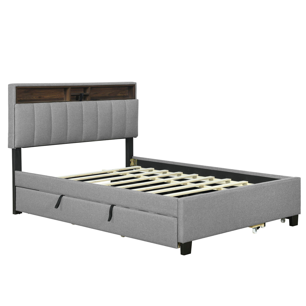 Upholstered Platform Bed With Storage Headboard, Trundle & 2 Drawers And A Set Of Sockets & USB Ports by Couch.com