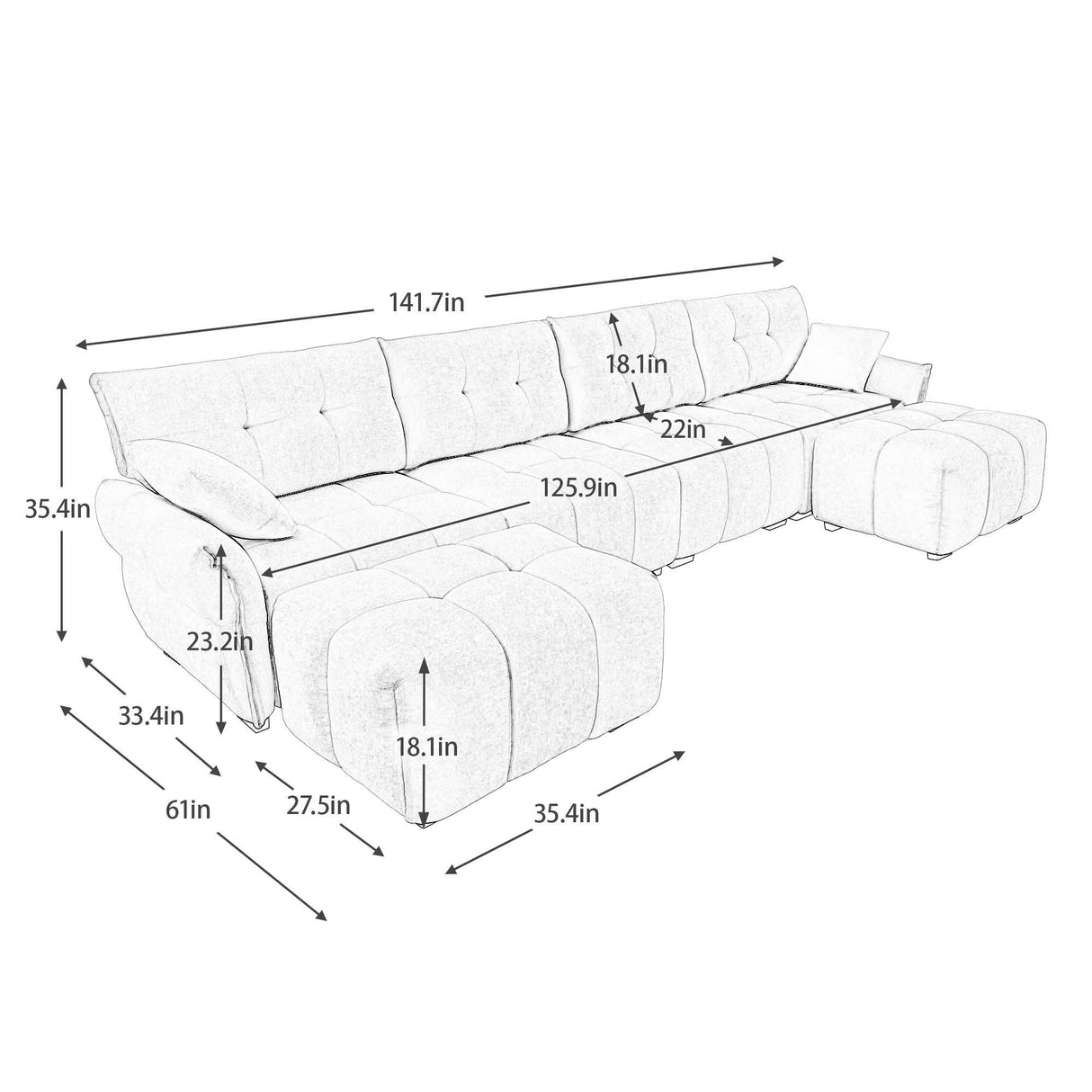 Elegant Sofa Set With Ottoman And Pillows, Textured Chenille, High Resilience Cushions by Couch.com