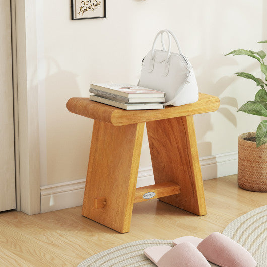 19.5 Inch Teak Shower Bench with Curved Seat for Shaving Legs