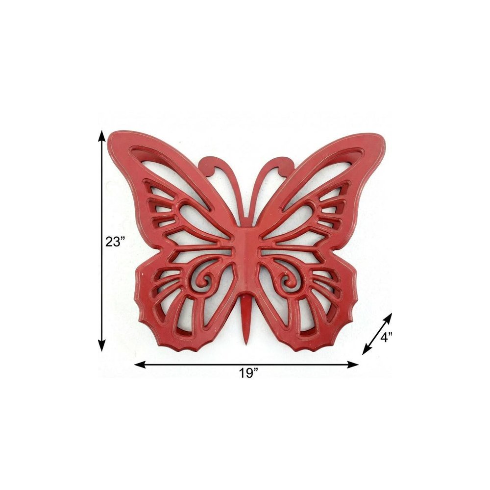 23" X 19" X 4" Red Rustic Butterfly Wooden Wall Decor