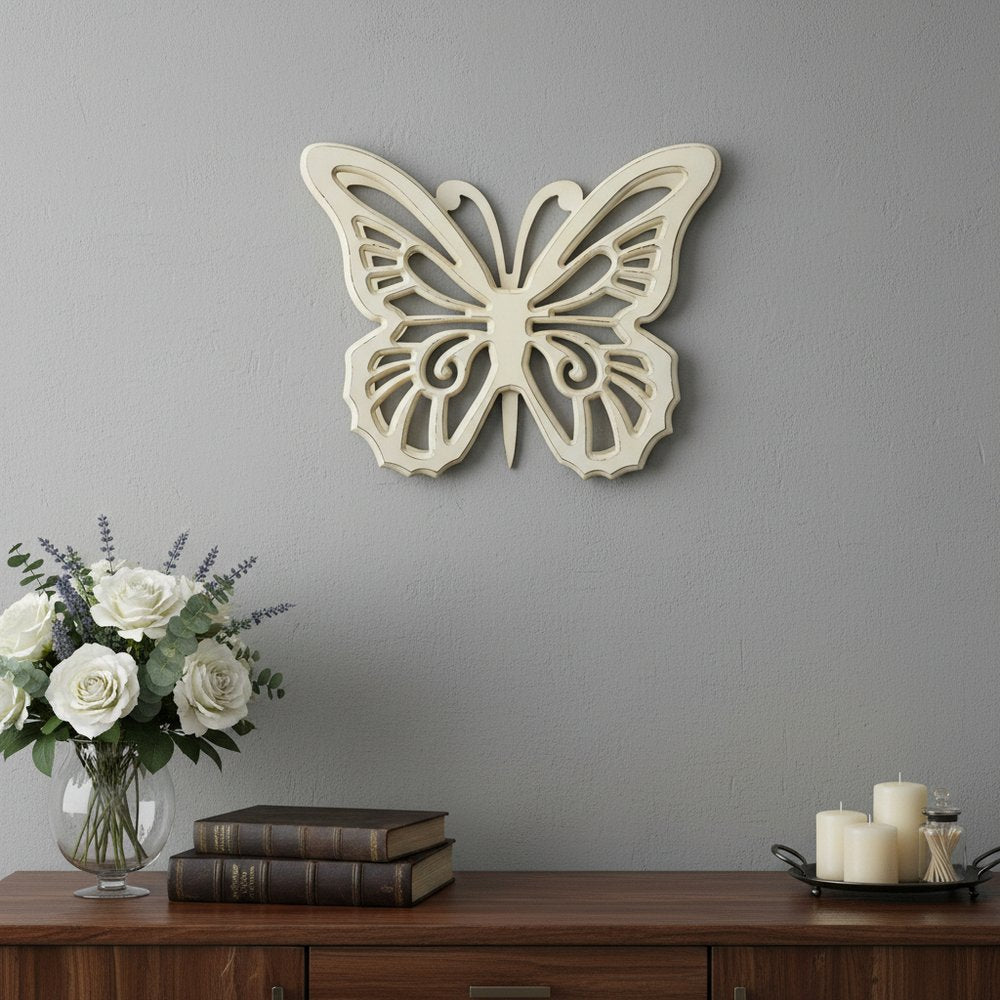 23" X 19" X 4" Red Rustic Butterfly Wooden Wall Decor