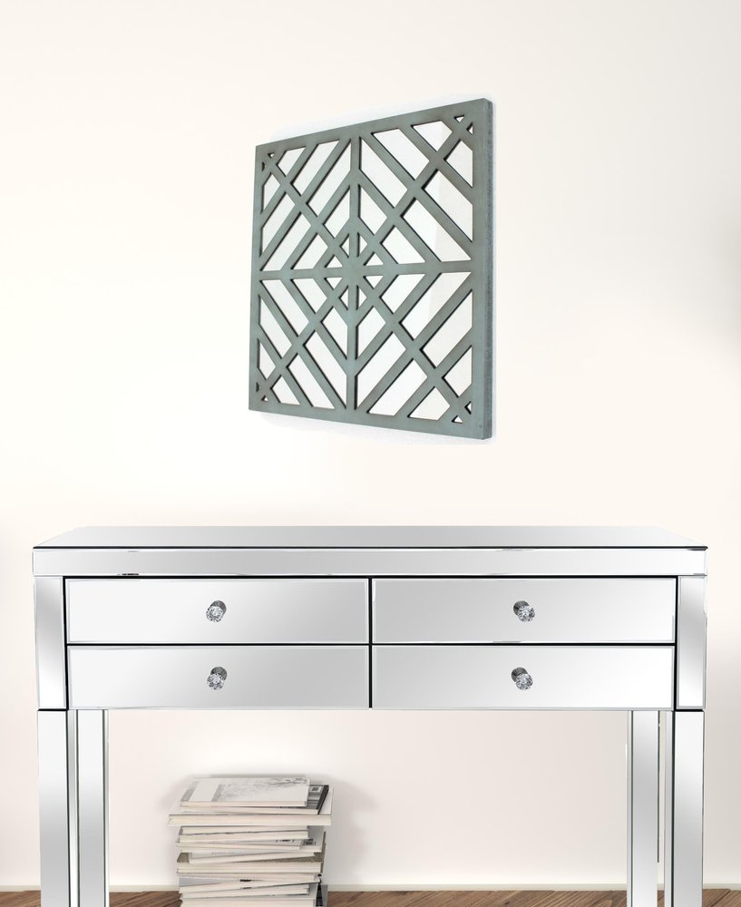 24" X 24" X 1" Blue Mirrored Square Wooden Wall Decor