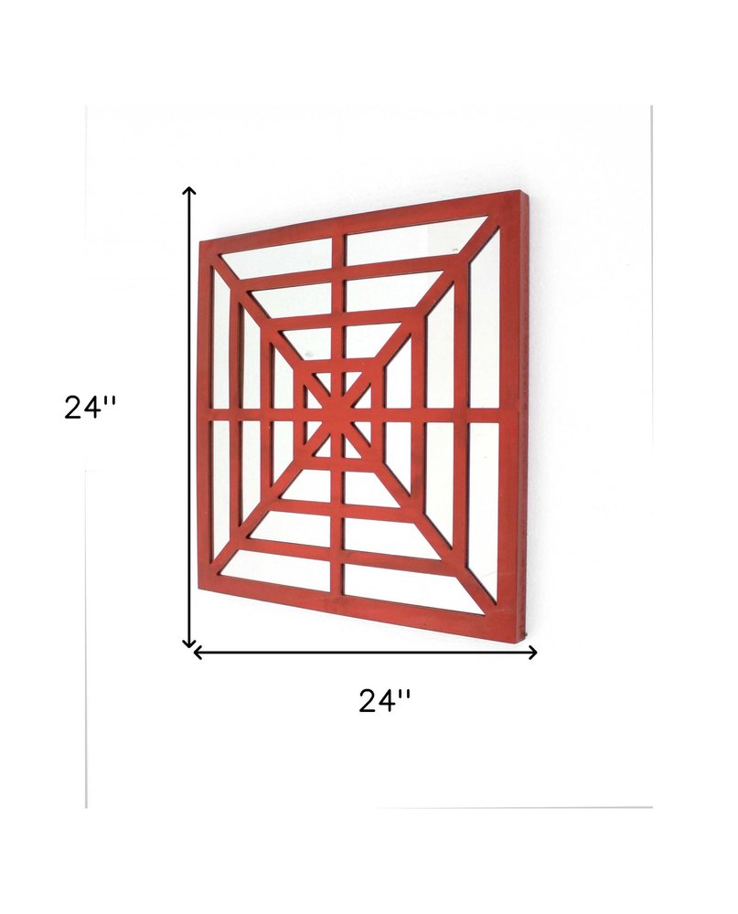 24" X 24" X 1" Blue Mirrored Square Wooden Wall Decor