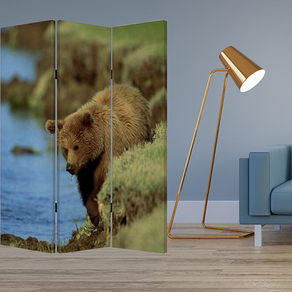 72" Blue And Green Canvas Folding Three Panel Screen Room Divider