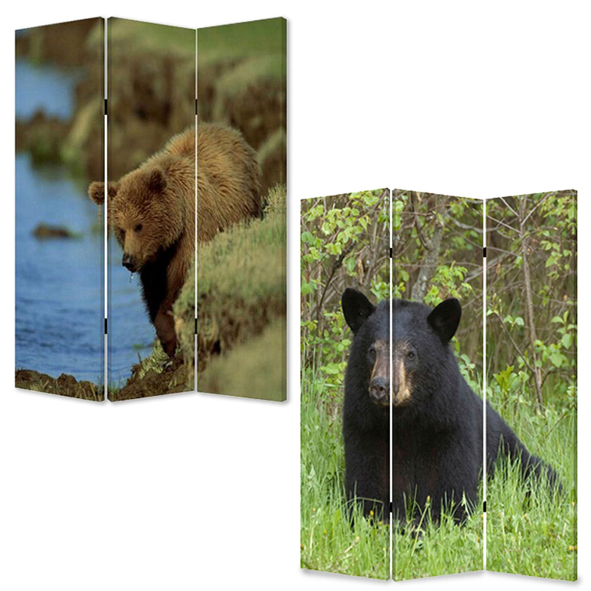 72" Blue And Green Canvas Folding Three Panel Screen Room Divider